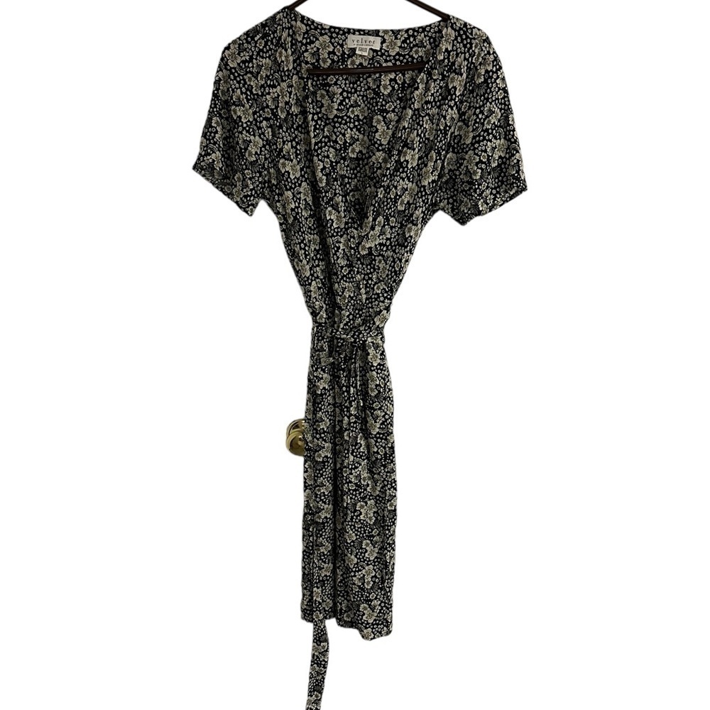 Anthropologie Velvet Graham Spencer Rona Floral Faux Wrap Midi Dress Size Large - Picture 3 of 8